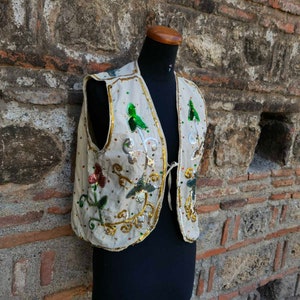 Hand decorated, hand embroidered cotton vest, vintage handmade vest