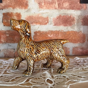 Brown porcelain dog figurine, vintage made in Brazil porcelain dog figurine