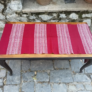 Cotton table runner lace decorated, antique cotton hand woven on a loom table runner 1920&#39;s