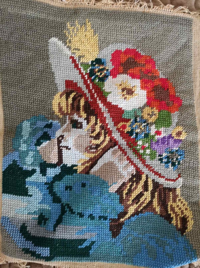 Girl with a flowers hat Finished gobelin needlepoint