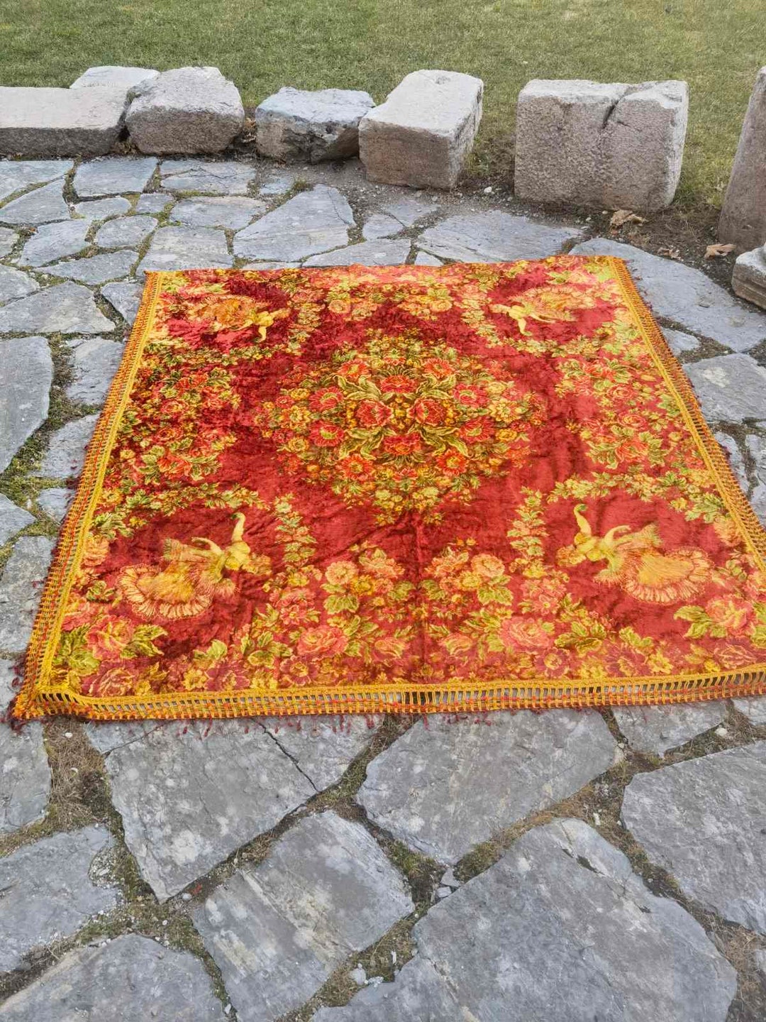 Vintage Velvet Bedspread, Cherubs Bedspread, Italian Velvet Bedspread