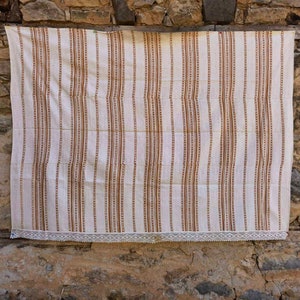 Handmade, woven on a loom, cotton bed cover, Antique late XIX century cotton bed cover