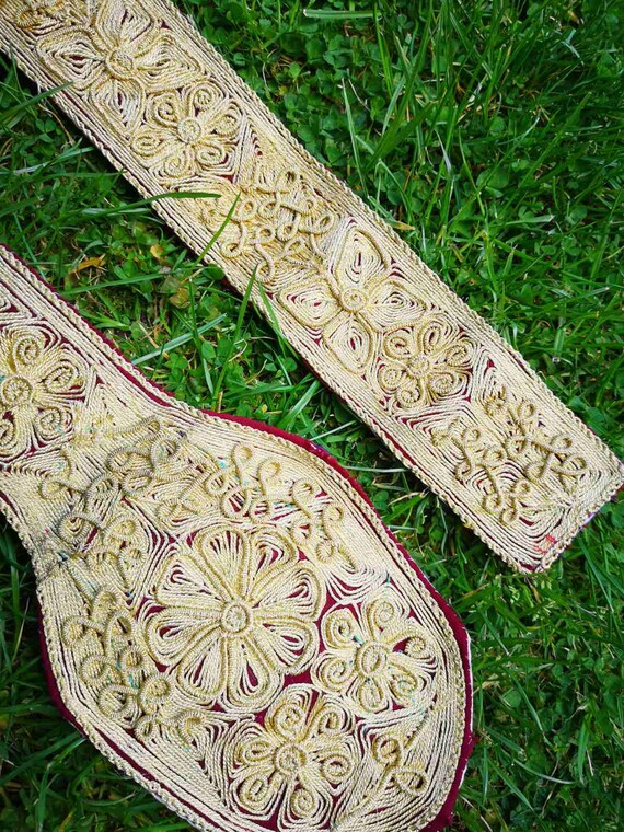 Two hand embroidered gold thread belts, handmade full… Gem