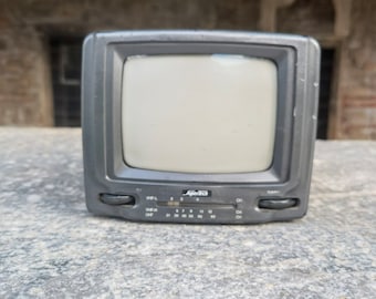 Supertech model BTV - 452 vintage mini TV, portable retro black and white TV