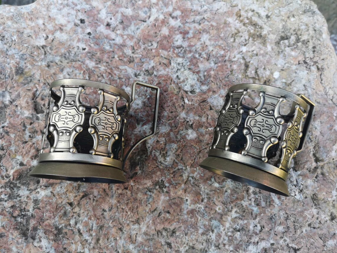 Two Vintage Tea Cup Holders, Brass Tea Cup Holders Etsy