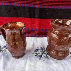 Two vintage ceramic pitchers, wine pitchers, brown ceramic pitchers