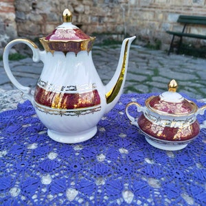 Vintage porcelain teapot and sugar bowl, Top Royal porcelain made in Yugoslavia