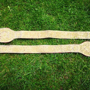 Two hand embroidered gold thread belts, handmade fully embroidered vintage belts