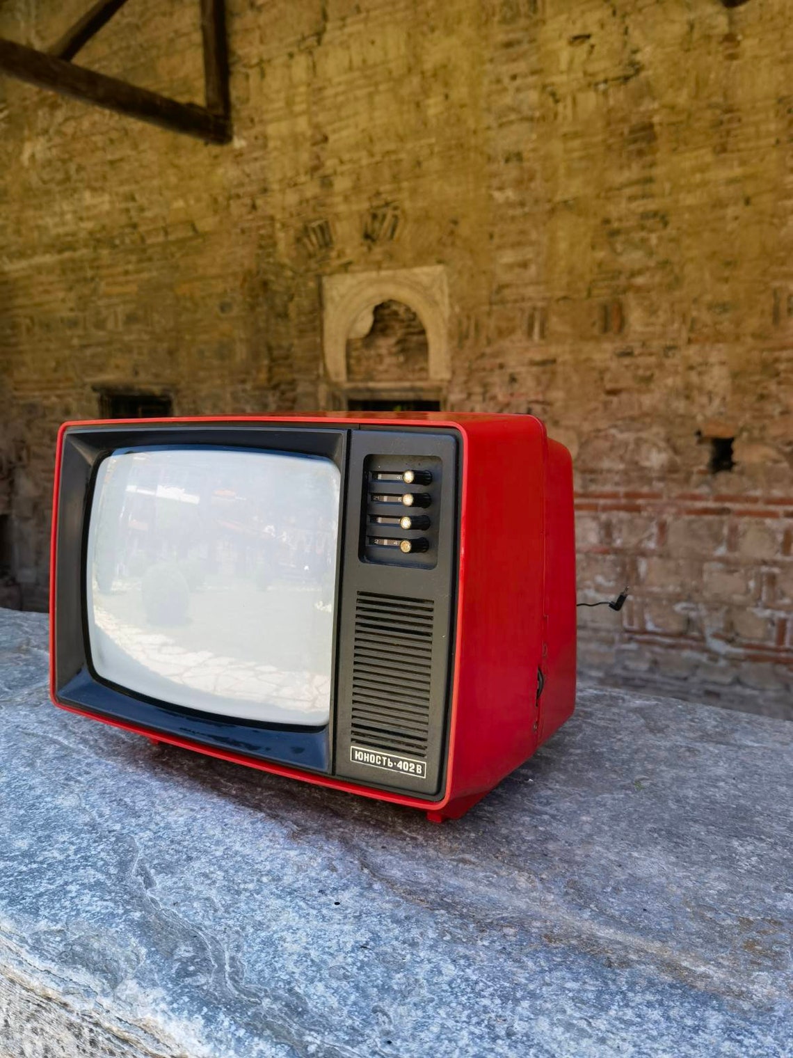 Retro red CRT TV Junost vintage red television black and Etsy