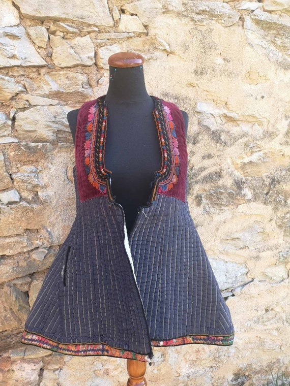 Handmade antique ethnic vest, woven and hand embro