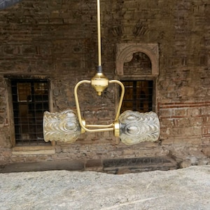 Plafonnier rétro en métal et verre, suspension années 1970