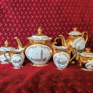 Royal Bavaria 24c gold tea set, 6 pieces tea, milk pitcher and sugar bowl