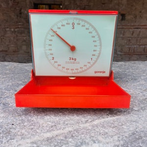 Orange kitchen scale, vintage 1970&#39;s wall hanging kitchen scale, vintage Gorenje kitchen scale
