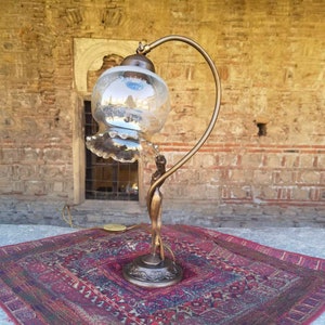 Italian stylish vintage lamp, bronze tabletop lamp