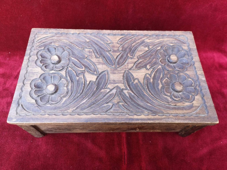 Old Wooden Jewelry Box Carved Wood Jewelry Box Etsy