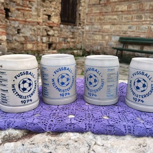 Collectible 1970&#39;s soccer mugs, set of four ceramic mugs of Soccer World Cup 1974