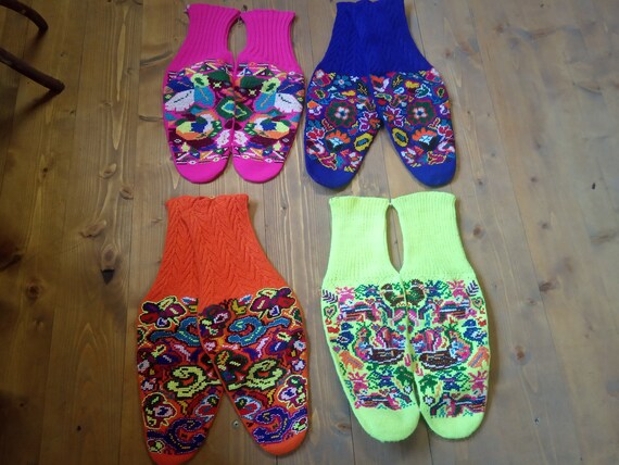 hand knit socks, Colorful vintage socks handmade.