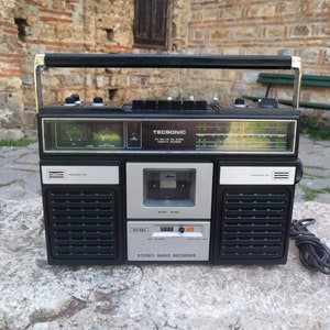 Retro Portable Stereo Boombox Radio Cassette Recorder 80s. Vintage Boom Box  Cassette Tape Player. AI Generated 23404445 PNG