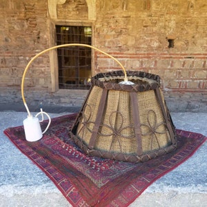 Vintage ceiling lamp, bamboo and jute retro pendant lamp