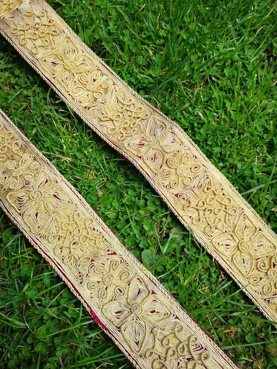 Two hand embroidered gold thread belts, handmade full… Gem