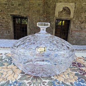 Crystal candy bowl, 18% lead crystal candy bowl, vintage crystal bowl made by Zajechar