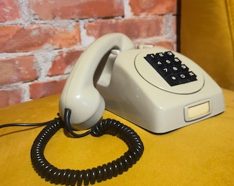Digital vintage telephone, white 1980's digital phone Pupin, digital phone