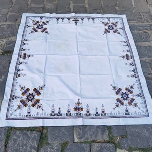 Tablecloth hand embroidered, antique 1930's handmade tablecloth, lovely pattern hand embroidered table cover