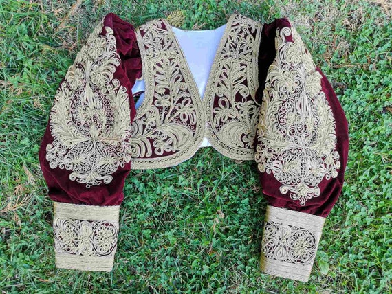 Gold thread hand embroidered coat, vintage Ottoman