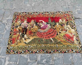 Vintage velvet tapestry , Spanish renaissance dance tapestry