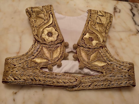Vintage embroidered gold thread vest, women's gold