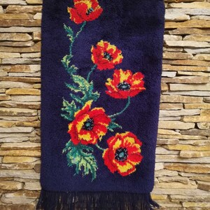 Vintage bloementapijt, wollen handgemaakt tapijt, ruig wollen tapijt