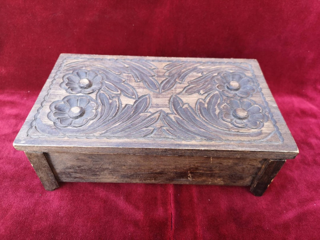 Old Wooden Jewelry Box Carved Wood Jewelry Box Etsy