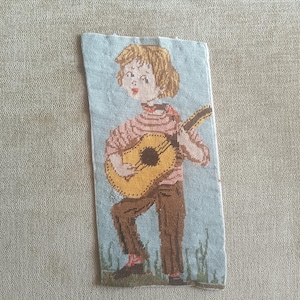 Kid's retro tapestry, handmade finished needlepoint tapestry, gobelin needlepoint Boy with a guitar