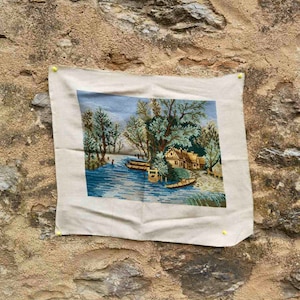 Vintage gobelin needlepoint, finished petit point gobelin by Wiehler