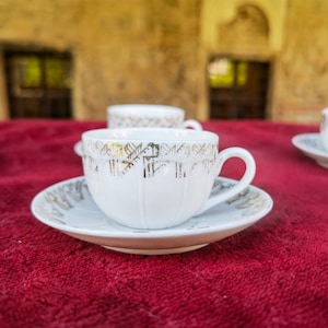 Fine porcelain, extra thin porcelain, vintage complete coffee set of 6 cups and 6 saucers