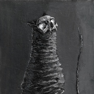 Creepy macabre cat Horror/dark/gothic kitty/mature/dark art "wishful thinking" 17.5cm x 12.2cm x 3mm- Small canvas panel acrylic painting