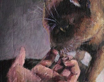 Creepy macabre cat Horror/dark/gothic kitty/mature/dark art "Investigating" 17.5cm x 12.2cm- Small canvas panel acrylic painting