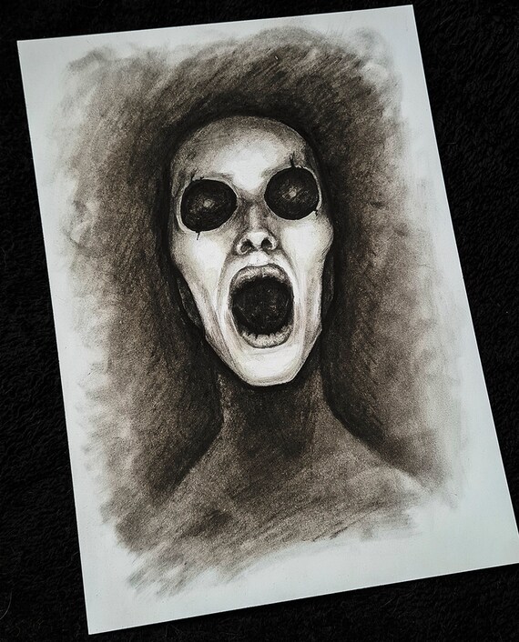 Maske Horror Pastell Bleistift Und Aquarell Original Makaber Etsy