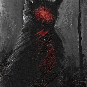 Creepy macabre cat Horror/dark/gothic kitty/mature/dark art "Interiors" 17.5cm x 12.2cm x 3mm- Small canvas panel acrylic painting