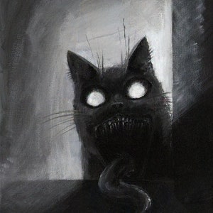 Acrylique chat/gothique/sombre/horreur/chat/chat effrayant « descendant » - toile 25 cm x 20 cm x 3 mm, peinture sur panneau