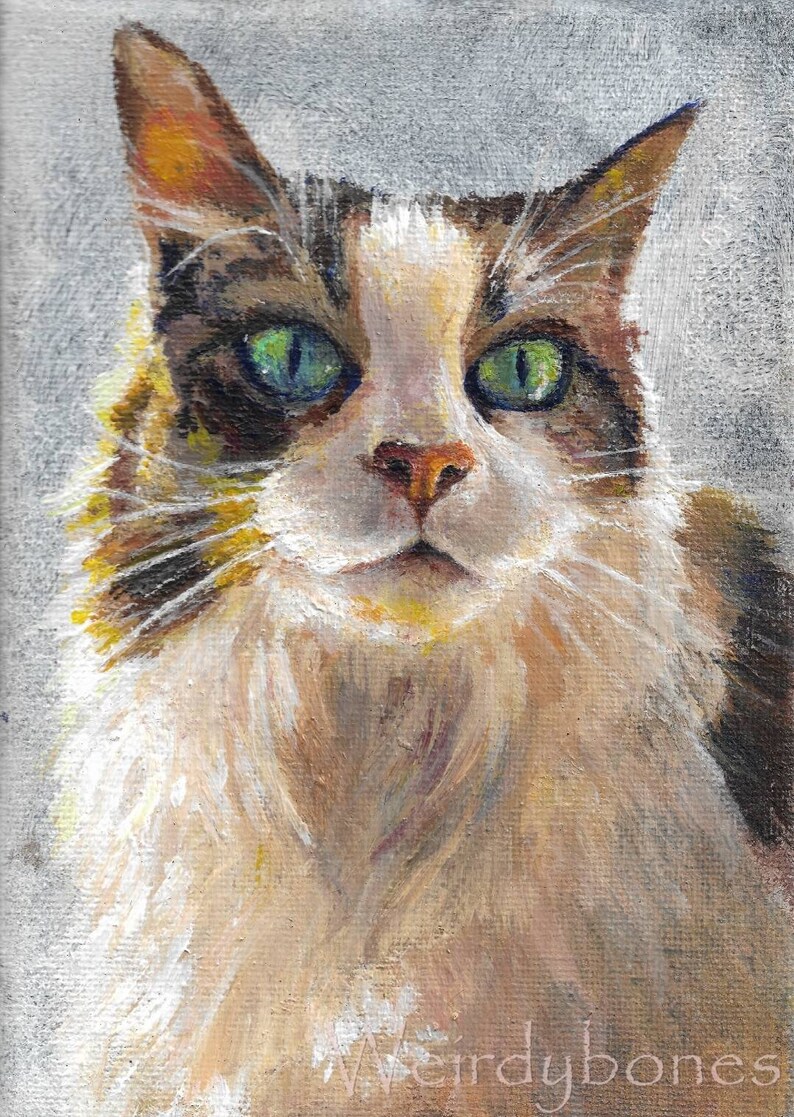 Pet portrait/pet gift/ pet commission/cat/dog painting on 17cmx12cm stretched canvas choose: normal painting or dark/horror art Standard painting