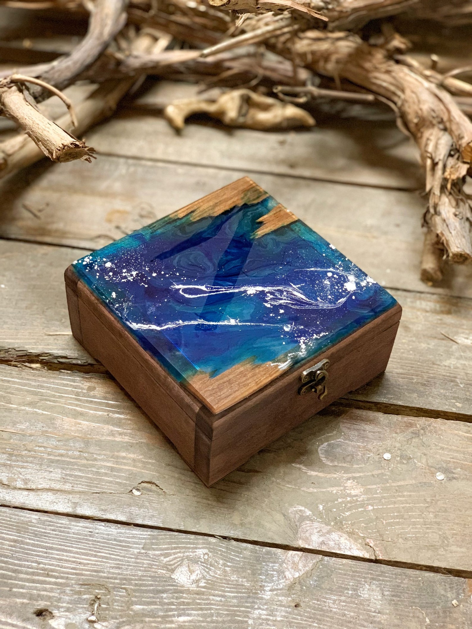 Wooden box gift wooden box resin wood box jewelry casket Etsy