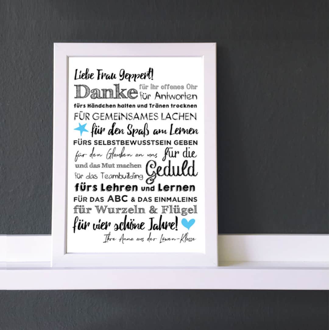 Teacher Gift THANK YOU Poster With Sayings Personalized Etsy
