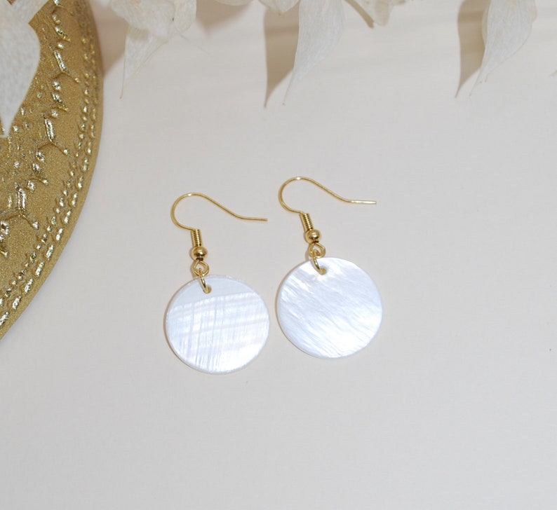 Mother of pearl and gold plated earrings for her image 2