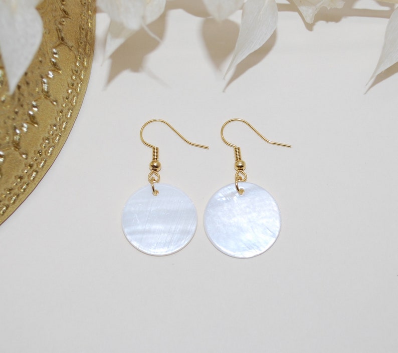 Mother of pearl and gold plated earrings for her image 5