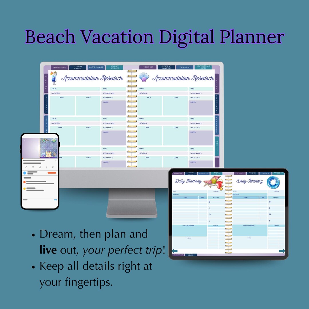 Beach Vacation Digital Planner: Goodnotes Travel Itinerary (PDF ...