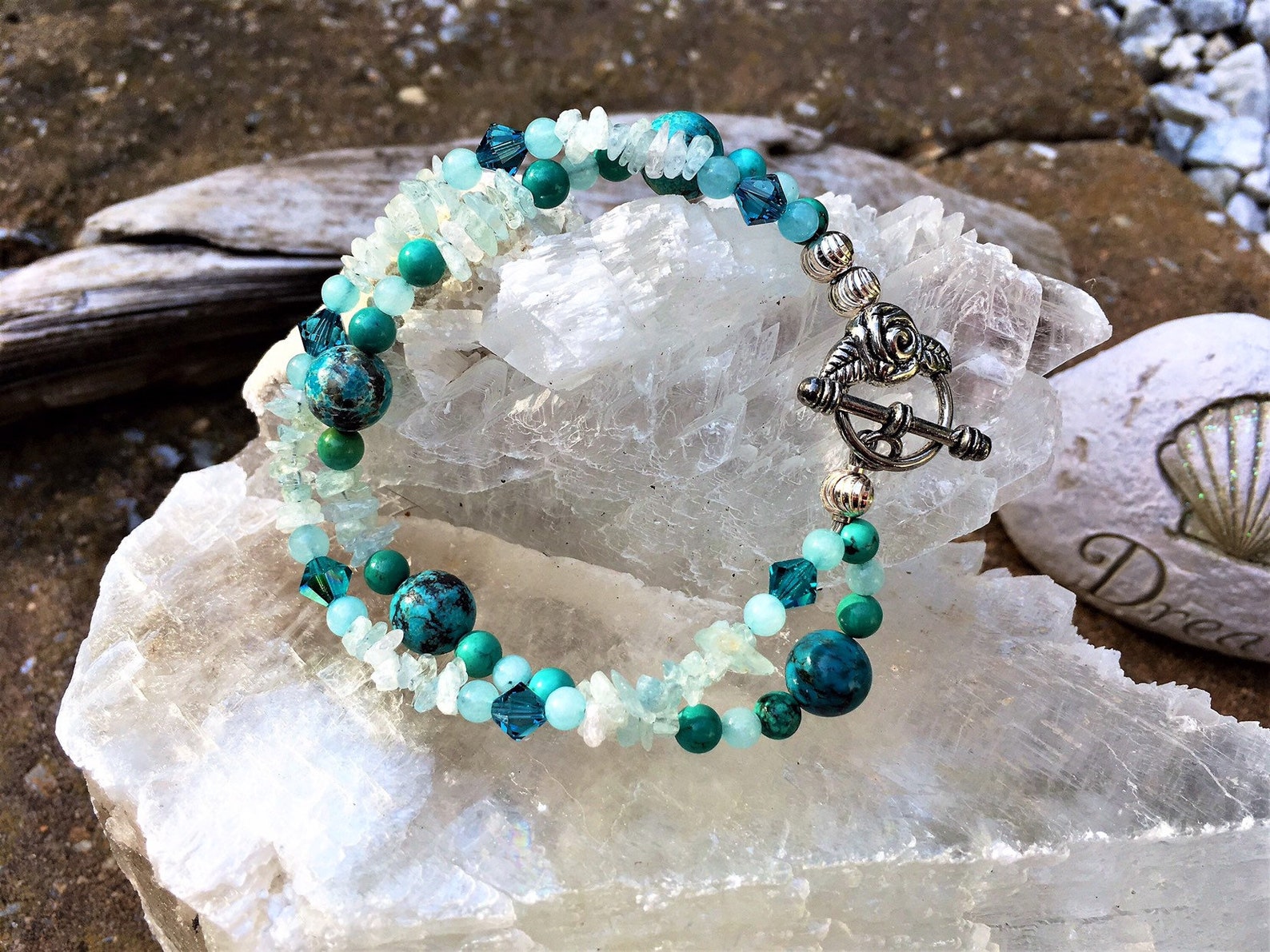 Turquoise and Aquamarine Gemstone Bracelet - Etsy