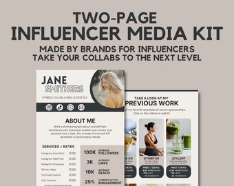 2 Page Media Kit, Influencer Media Kit, Content Creator Media Kit, Influencer Rate Sheet Template, TikTok, YouTube, Instagram Template | L01