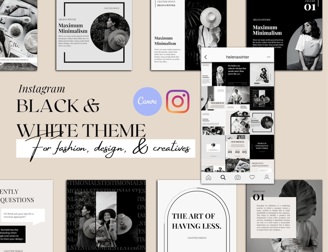 24+ Black and White Instagram Templates. Minimal Canva Posts for ...