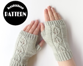 Patrón de tejido para guantes sin dedos de alpaca: Mitones con hojas botánicas (patrón en PDF)